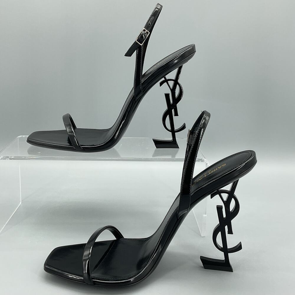 NEW Saint Laurent Women 110mm Opyum YSL Patent Leather Sandal Black 9.5/39.5 - Picture 2 of 10
